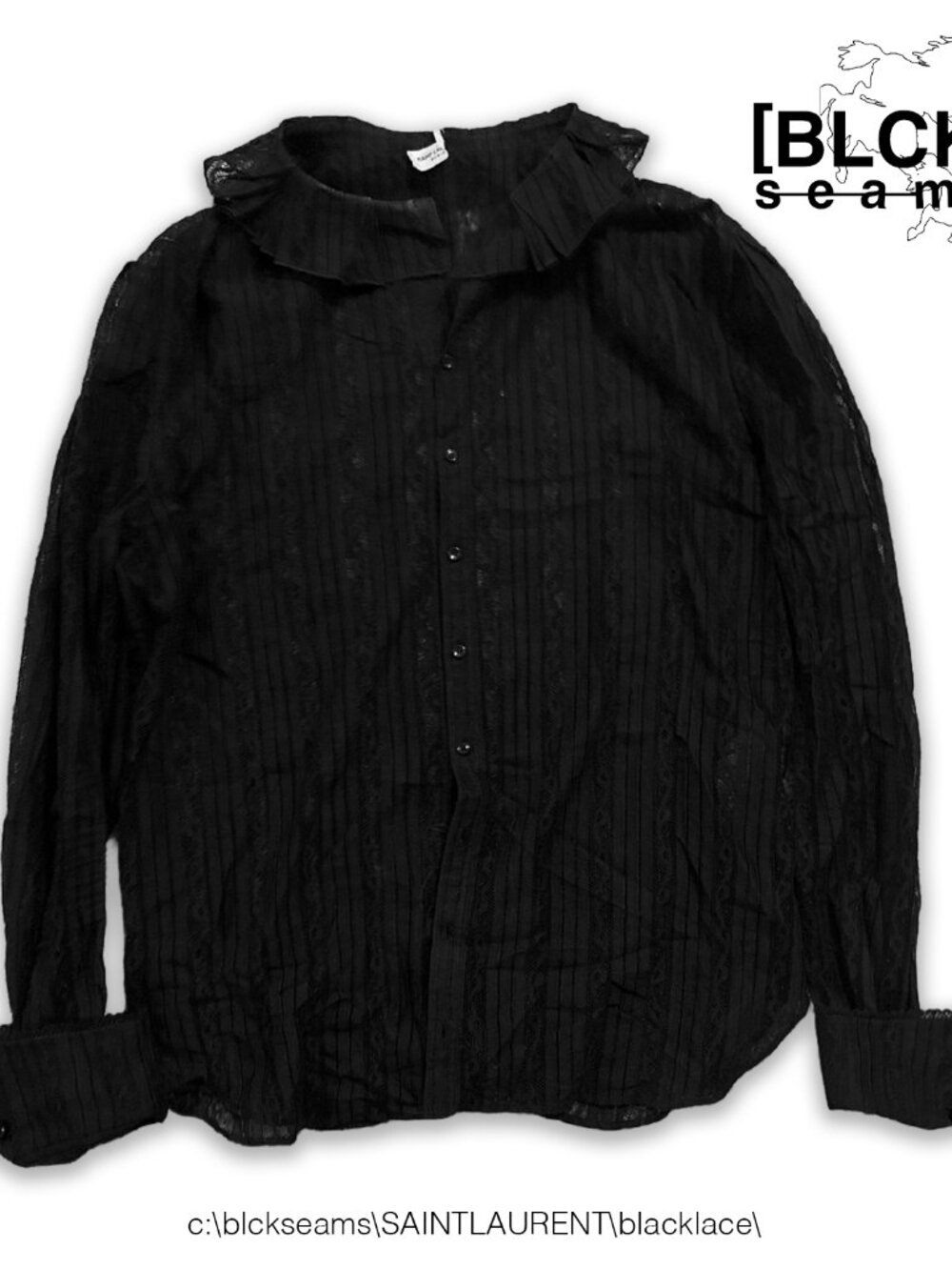 Saint Laurent Lace Pintuck Ruffle Collar Shirt (FW21)